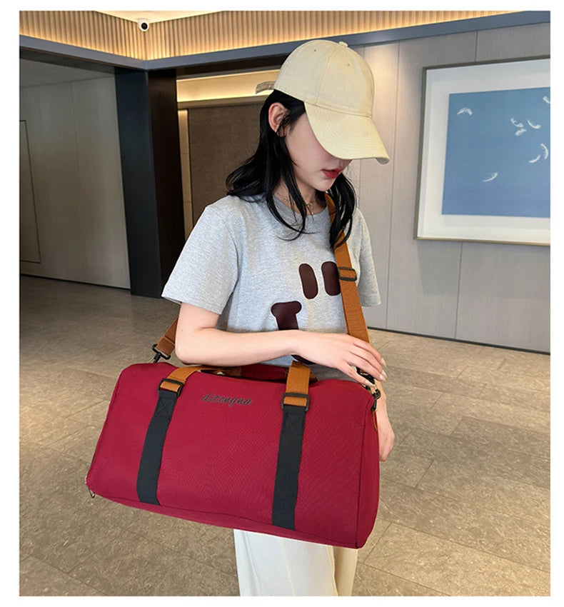 Gym duffel bag with wet dry separation yoga mat holder removable strap oxford - product image