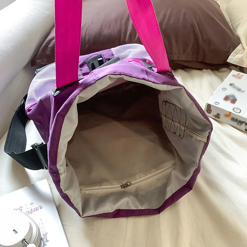 Large capacity nylon drawstring gym sports bag with multiple compartments - product image