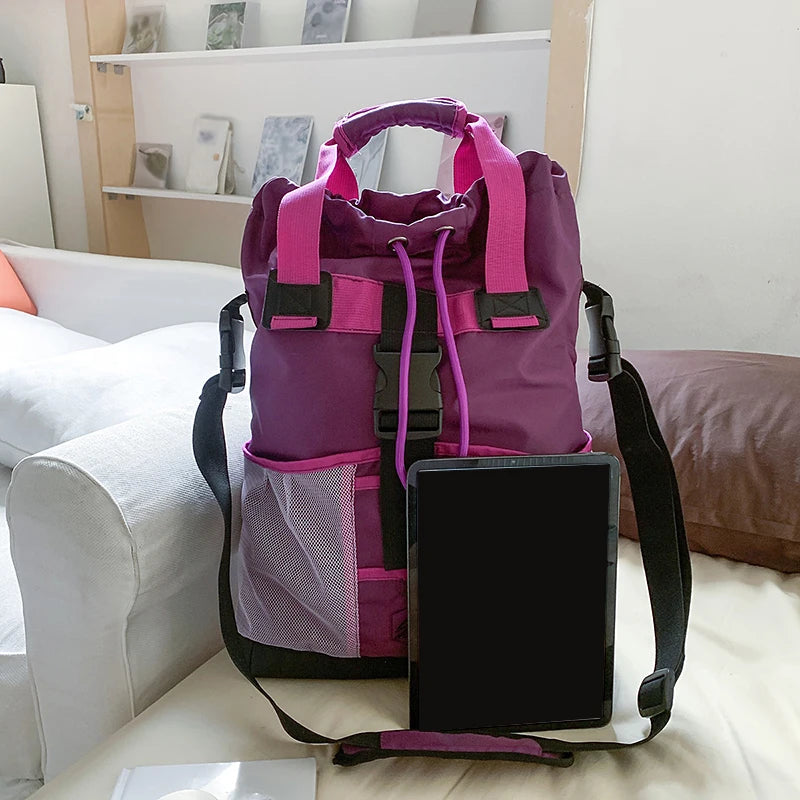 Large capacity nylon drawstring gym sports bag with multiple compartments - product image