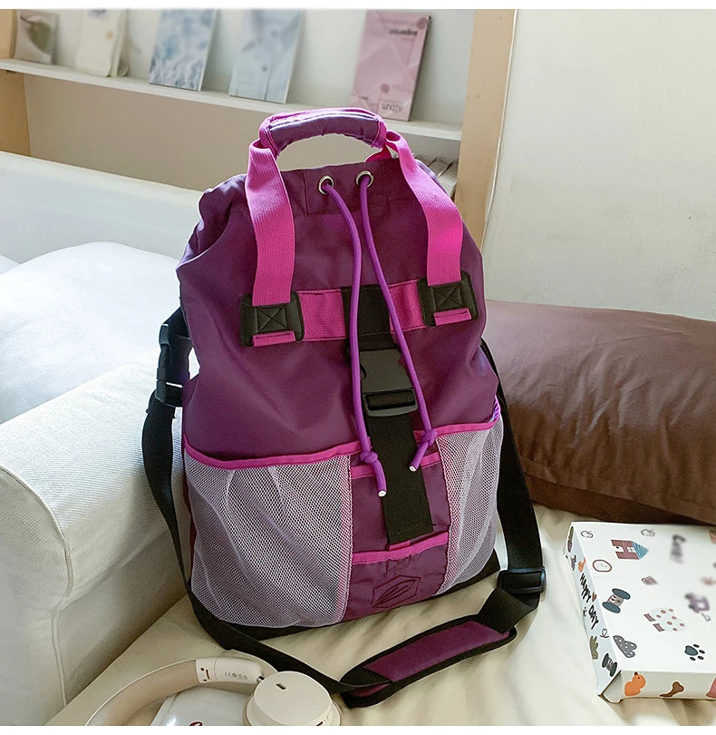 Large capacity nylon drawstring gym sports bag with multiple compartments - product image