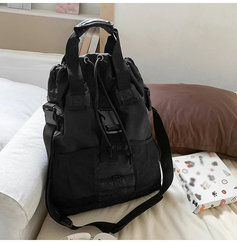 Large capacity nylon drawstring gym sports bag with multiple compartments - product image