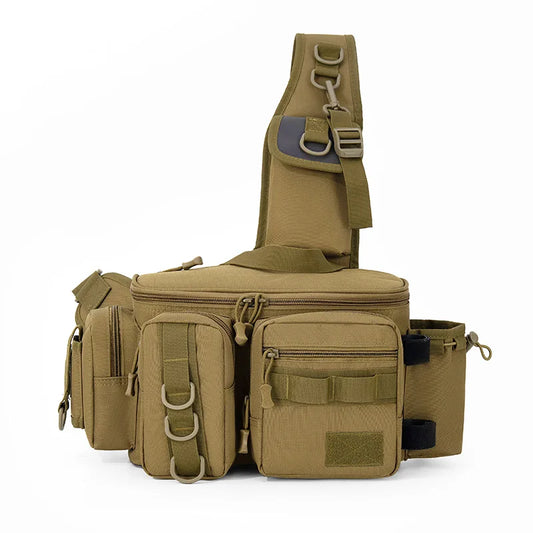 Large capacity tactical fishing climbing bag with rod holder molle nylon - product image