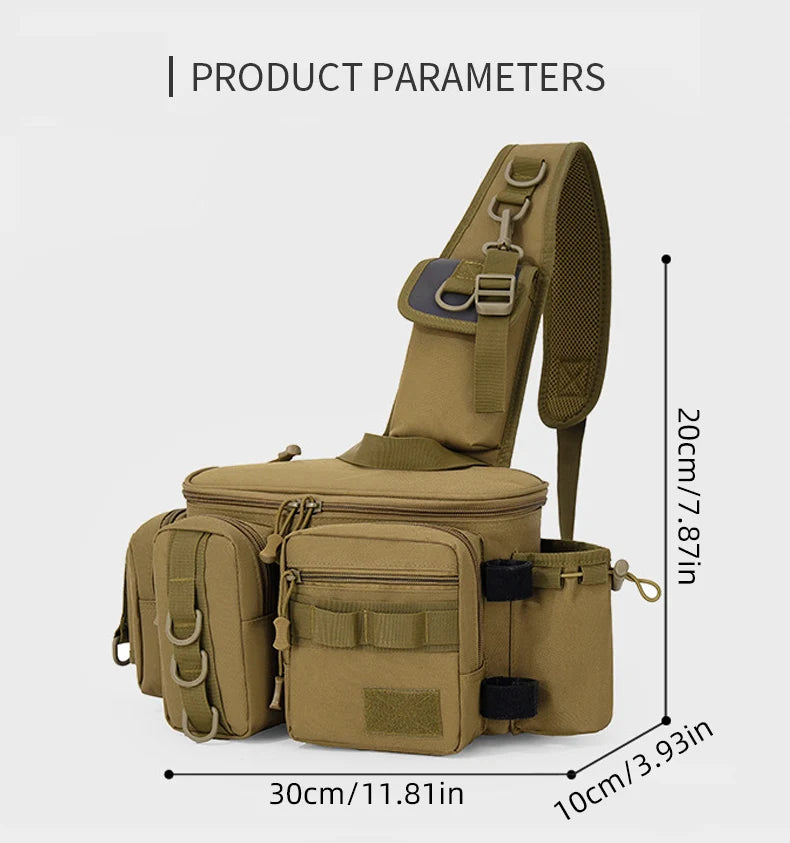 Large capacity tactical fishing climbing bag with rod holder molle nylon - product image