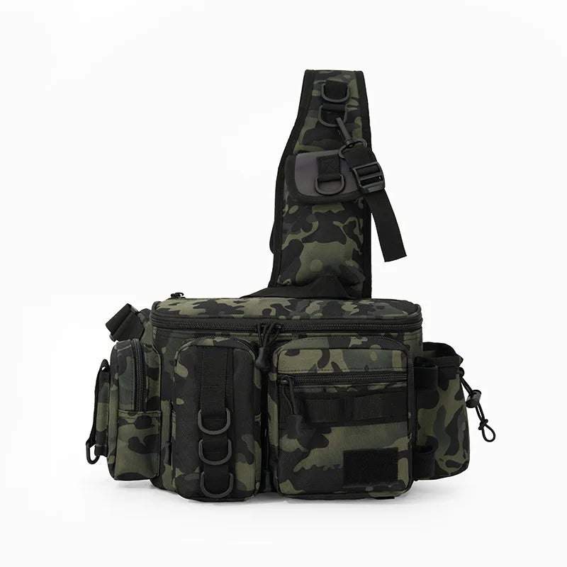 Large capacity tactical fishing climbing bag with rod holder molle nylon - product image