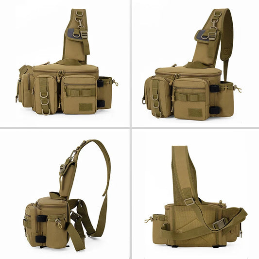 Large capacity tactical fishing climbing bag with rod holder molle nylon - product image