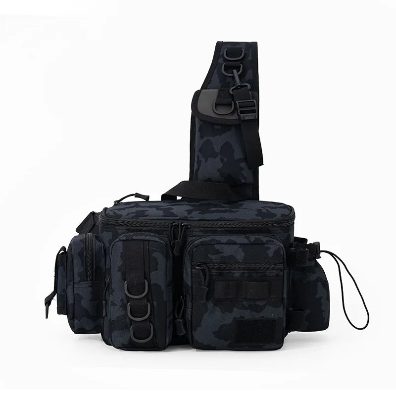 Large capacity tactical fishing climbing bag with rod holder molle nylon - product image