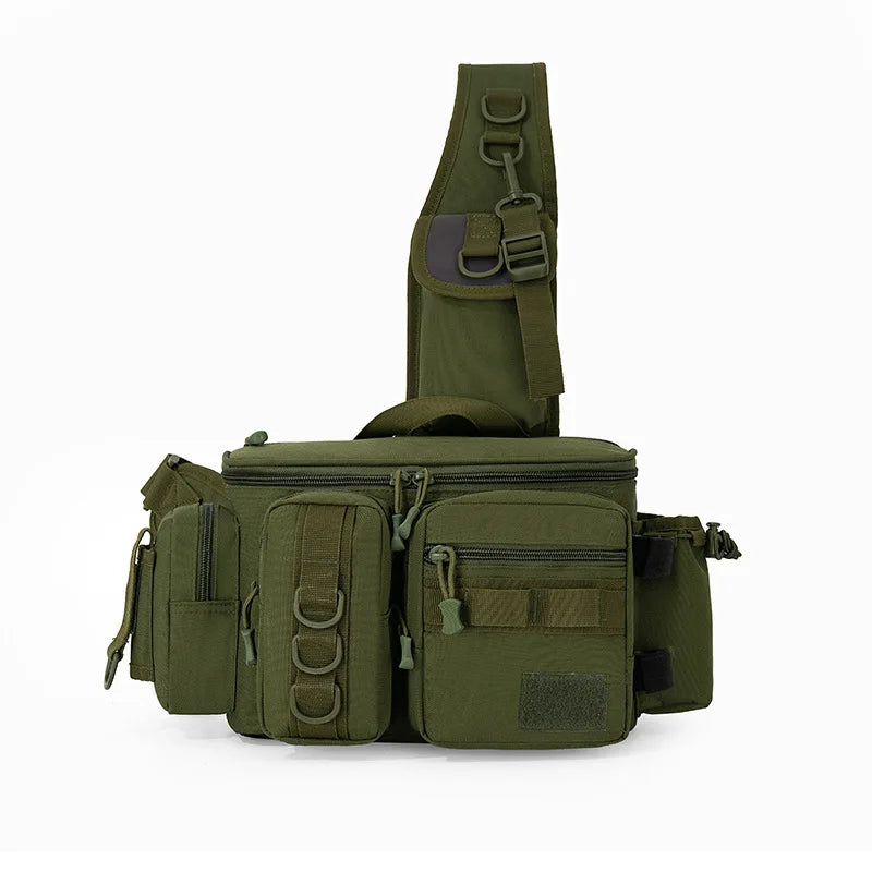 Large capacity tactical fishing climbing bag with rod holder molle nylon - product image