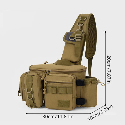 Large capacity tactical fishing climbing bag with rod holder molle nylon - product image