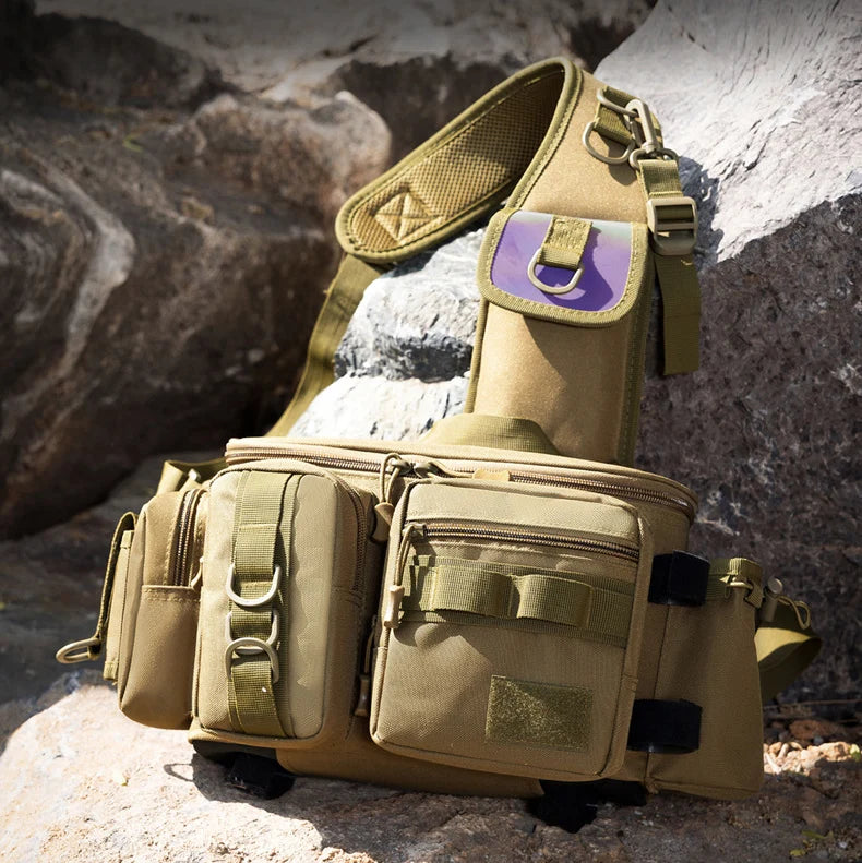 Large capacity tactical fishing climbing bag with rod holder molle nylon - product image