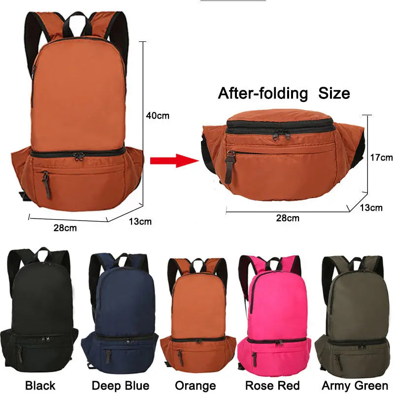 Lightweight foldable nylon camping waist and backpack travel bag - product image