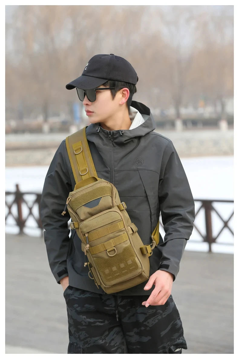 Men's fishing nylon chest bag tactical molle multi-pocket detachable strap - product image