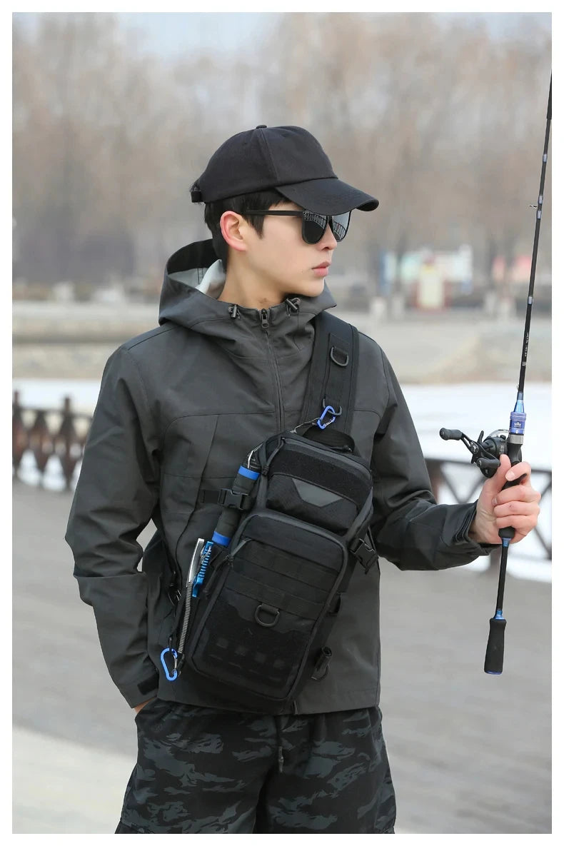 Men's fishing nylon chest bag tactical molle multi-pocket detachable strap - product image