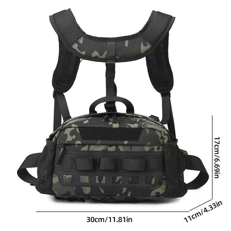Men's hiking vest backpack oxford multi-pocket molle system detachable straps - product image