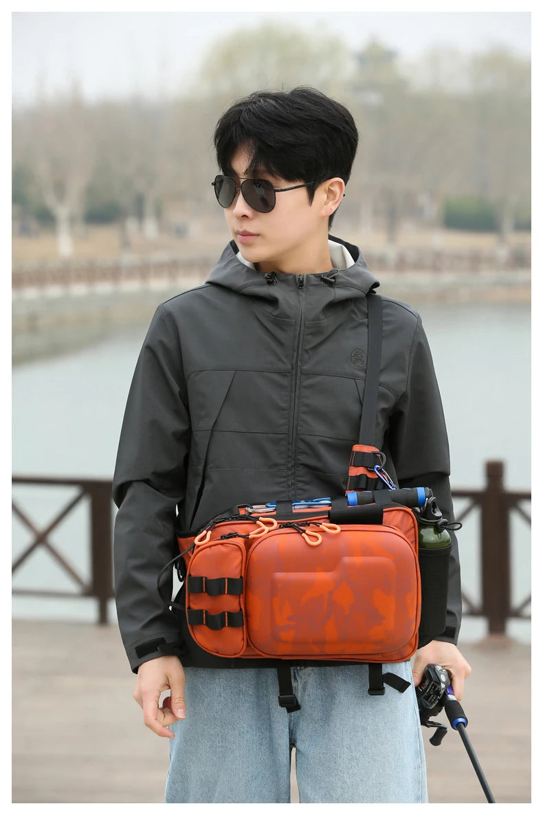 Men's oxford tactical backpack molle system fishing rod holders multi-pocket - product image