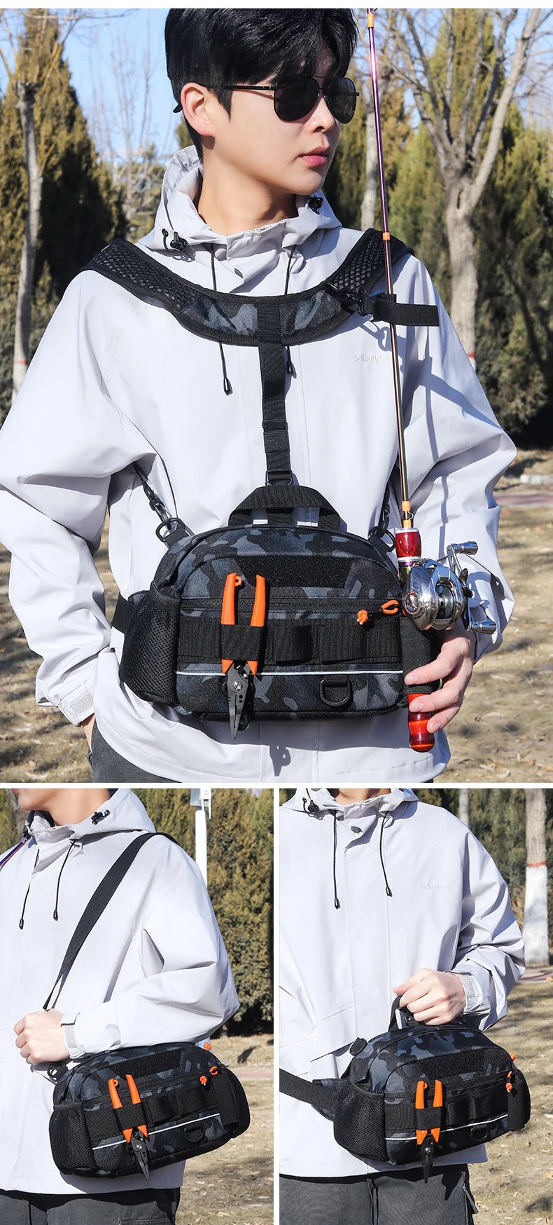 Men's oxford tactical hiking vest backpack detachable straps molle system - product image