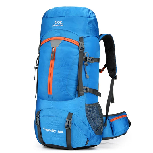 Nylon 60l camping backpack rain cover reflective stripes multi-pocket - product image