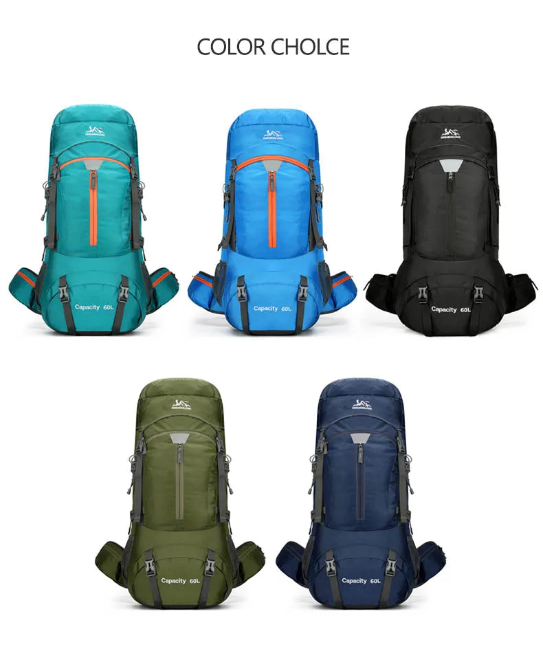 Nylon 60l camping backpack rain cover reflective stripes multi-pocket - product image