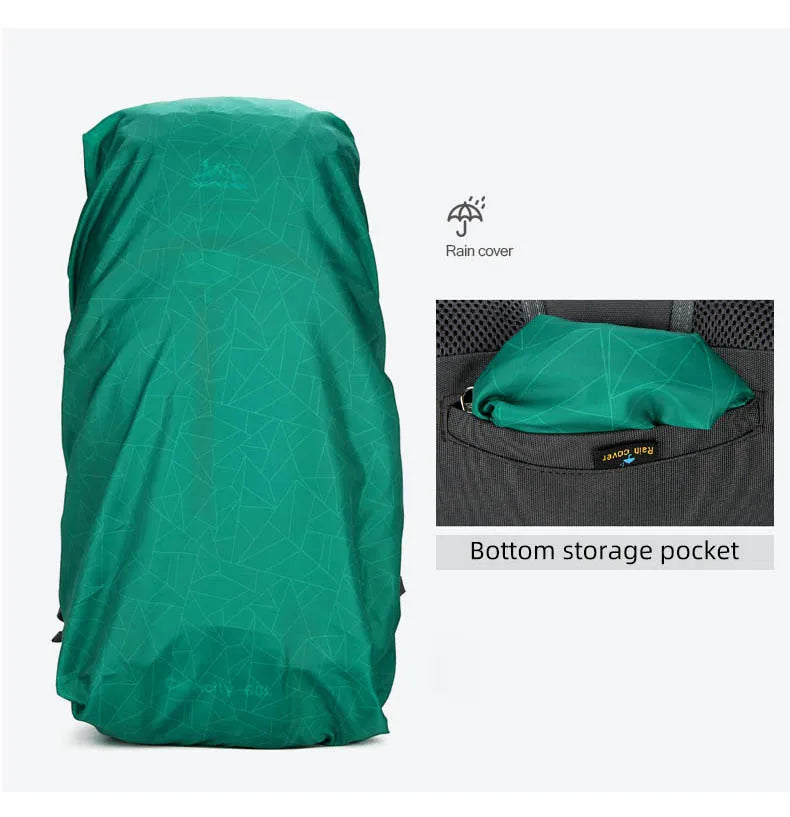 Nylon 60l camping backpack rain cover reflective stripes multi-pocket - product image