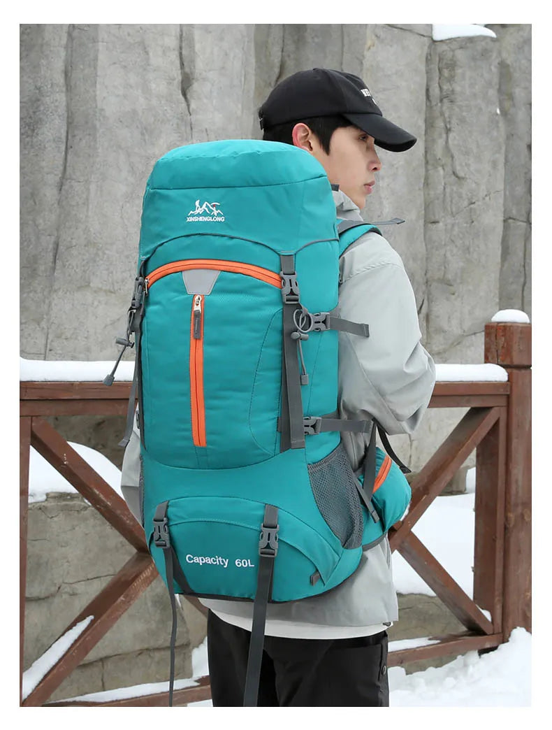 Nylon 60l camping backpack rain cover reflective stripes multi-pocket - product image