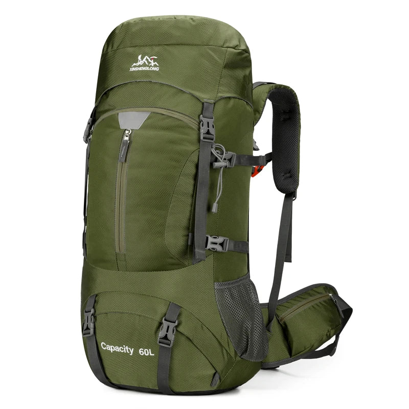 Nylon 60l camping backpack rain cover reflective stripes multi-pocket - product image