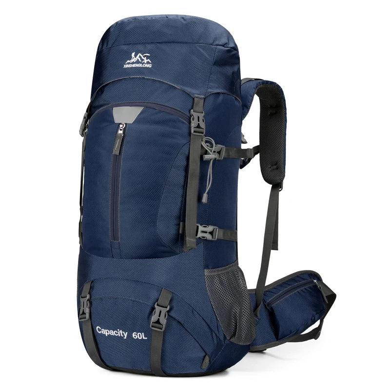 Nylon 60l camping backpack rain cover reflective stripes multi-pocket - product image