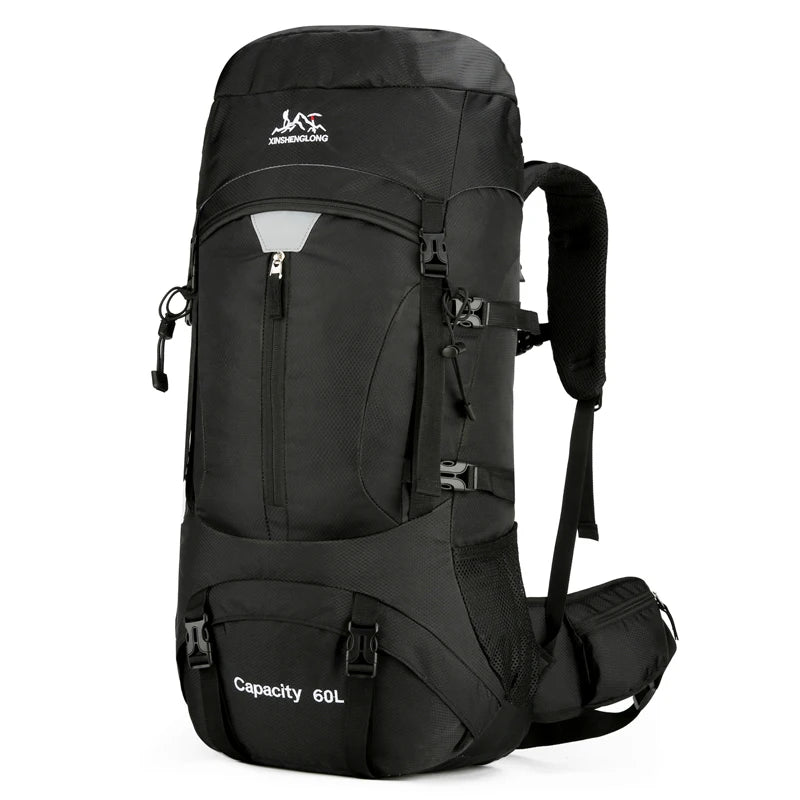 Nylon 60l camping backpack rain cover reflective stripes multi-pocket - product image