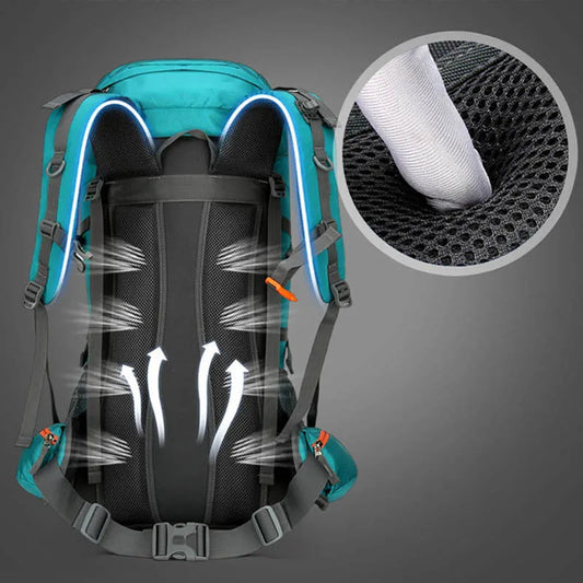 Nylon 60l camping backpack rain cover reflective stripes multi-pocket - product image