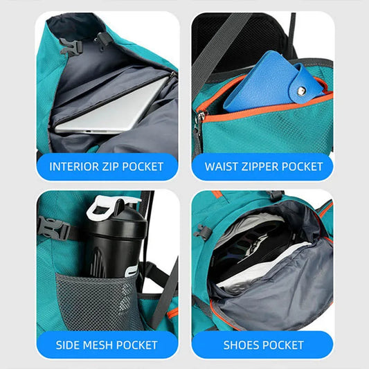 Nylon 60l camping backpack rain cover reflective stripes multi-pocket - product image