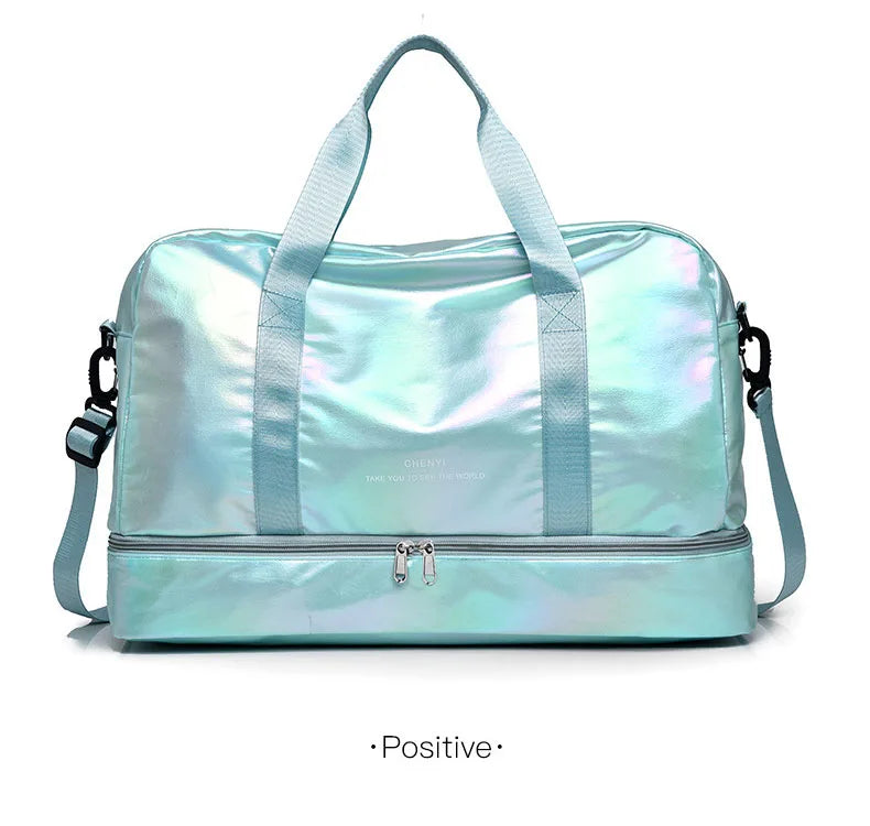Nylon dry wet separation gym bag with shoe compartment and adjustable strap - product image