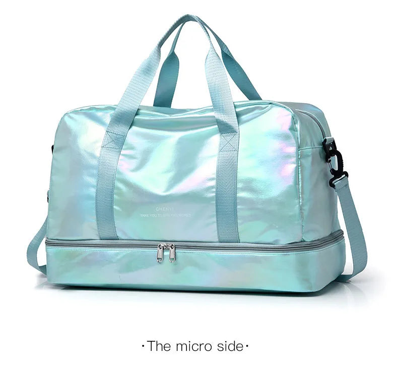 Nylon dry wet separation gym bag with shoe compartment and adjustable strap - product image