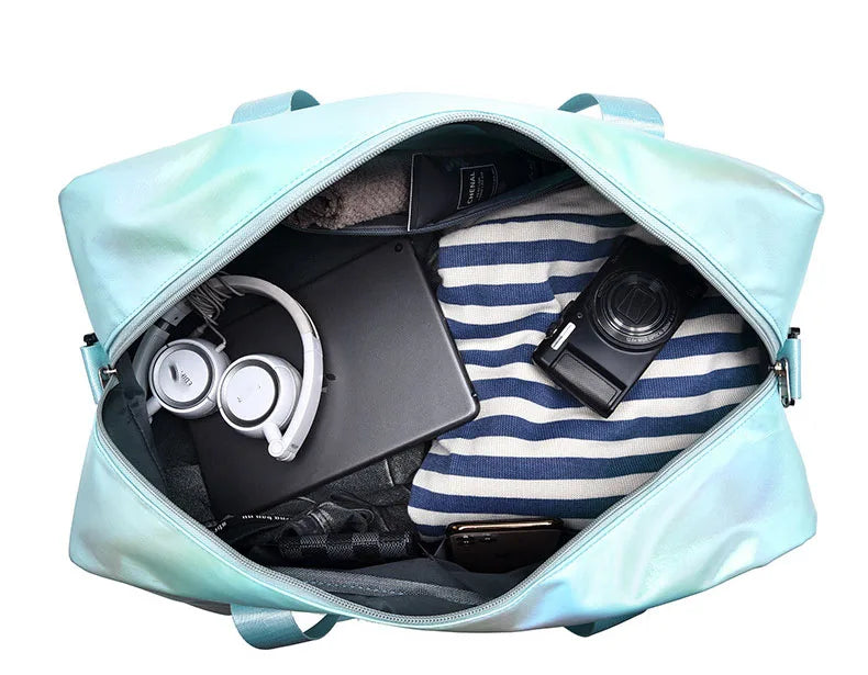 Nylon dry wet separation gym bag with shoe compartment and adjustable strap - product image