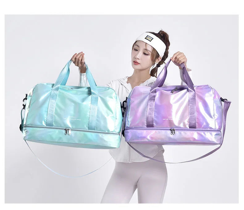 Nylon dry wet separation gym bag with shoe compartment and adjustable strap - product image