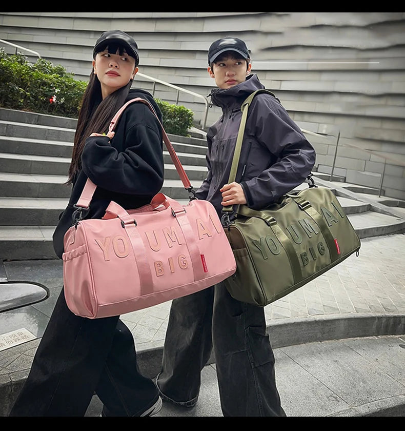 Nylon duffel bag with wet dry separation and shoe compartment - product image