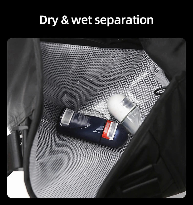 Nylon duffel bag with wet dry separation and shoe compartment - product image