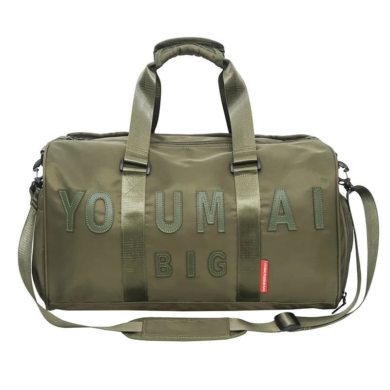 Nylon duffel bag with wet dry separation and shoe compartment - product image