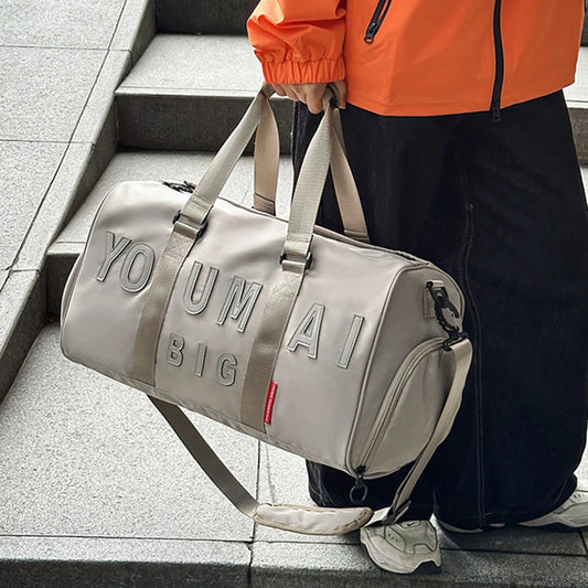 Nylon duffel bag with wet dry separation and shoe compartment - product image