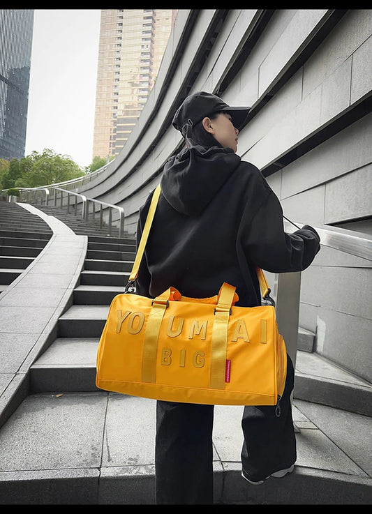 Nylon duffel bag with wet dry separation and shoe compartment - product image