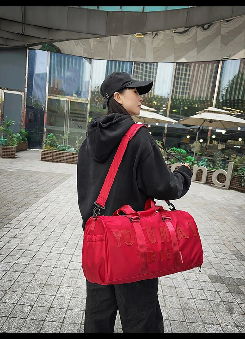Nylon duffel bag with wet dry separation and shoe compartment - product image