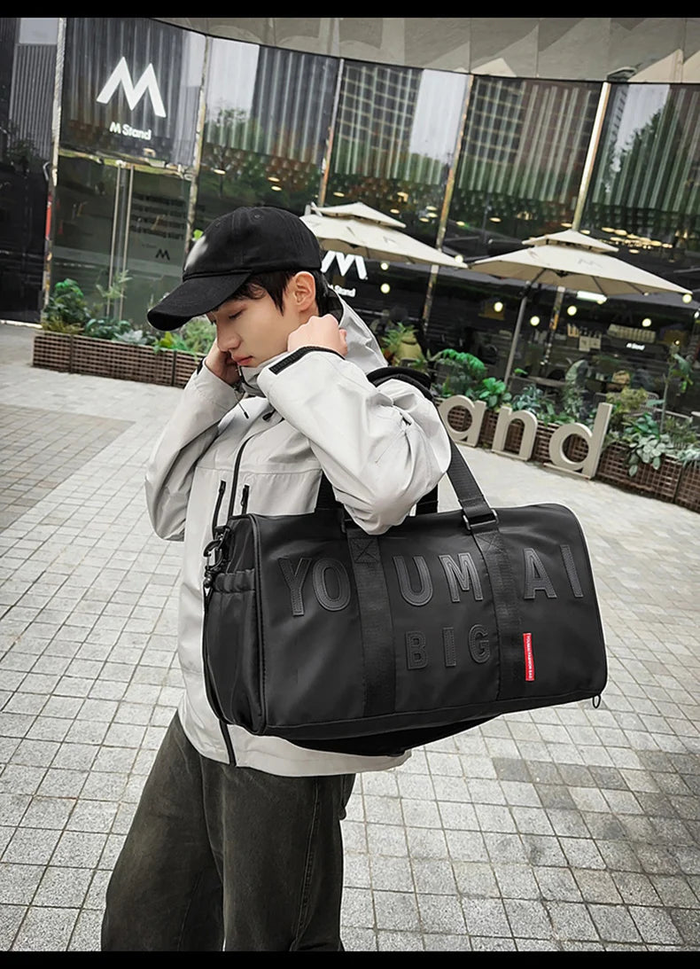 Nylon duffel bag with wet dry separation and shoe compartment - product image