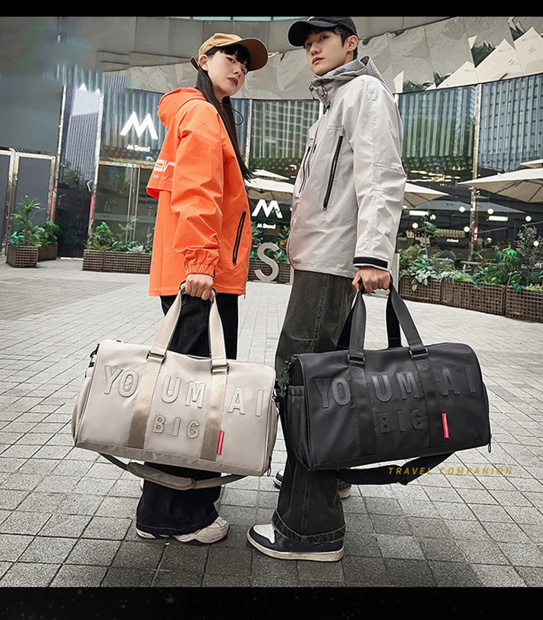 Nylon duffel bag with wet dry separation and shoe compartment - product image