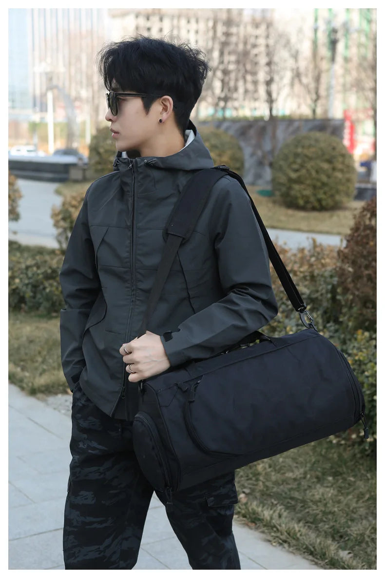 Nylon gym bag with dry wet separation and detachable shoulder strap - product image