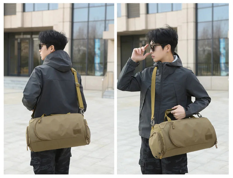 Nylon gym bag with dry wet separation and detachable shoulder strap - product image