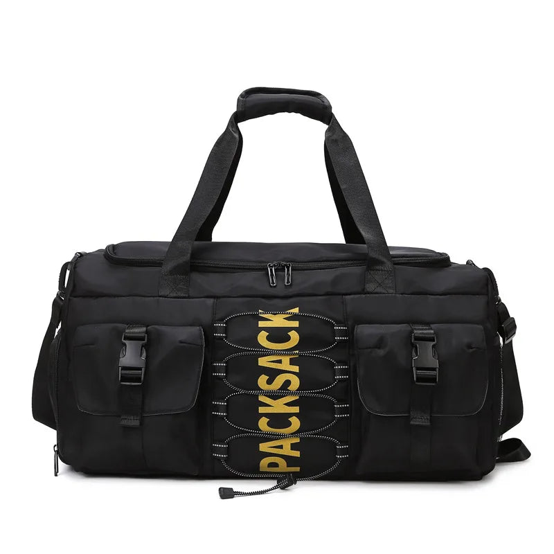 Nylon large capacity travel duffel with wet dry separation and trolley strap - product image