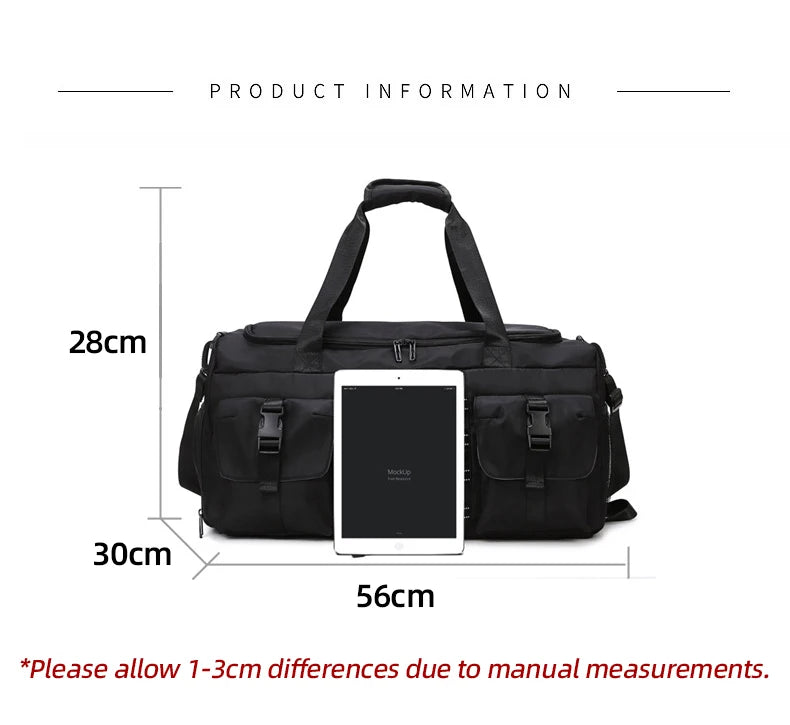 Nylon large capacity travel duffel with wet dry separation and trolley strap - product image