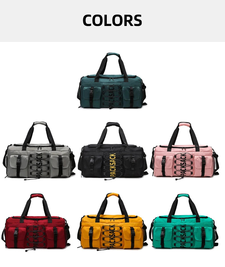 Nylon large capacity travel duffel with wet dry separation and trolley strap - product image