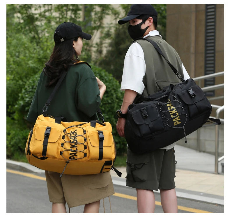 Nylon large capacity travel duffel with wet dry separation and trolley strap - product image