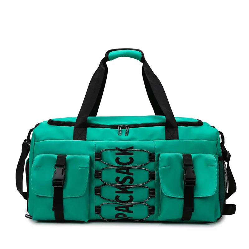 Nylon large capacity travel duffel with wet dry separation and trolley strap - product image
