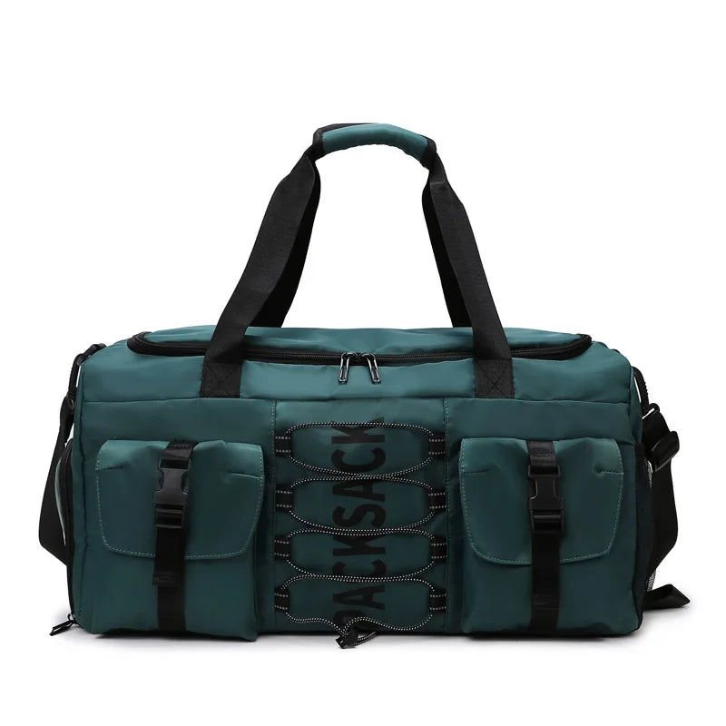Nylon large capacity travel duffel with wet dry separation and trolley strap - product image