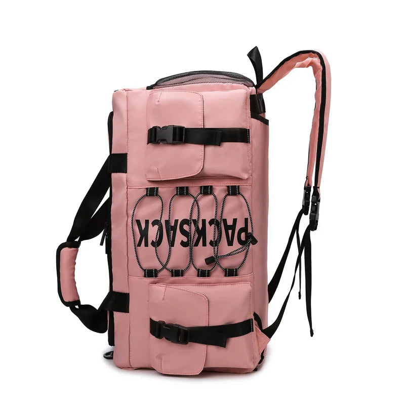 Nylon large capacity travel duffel with wet dry separation and trolley strap - product image