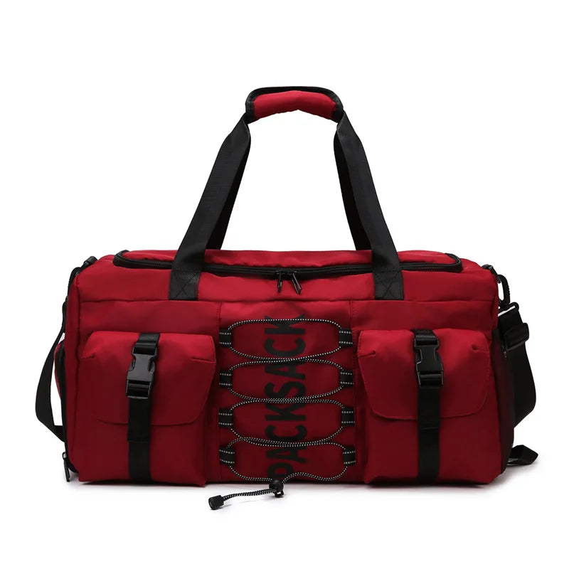 Nylon large capacity travel duffel with wet dry separation and trolley strap - product image